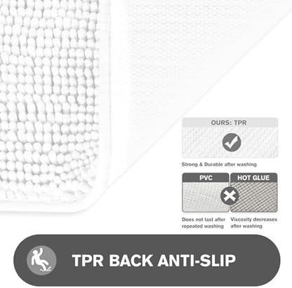 Bathroom Rugs 40 x 60 Inch – Extra Large Bath Mat | Absorbent and Washable Thick Chenille Bath Rugs Non-Slip Runner Rug for Bathroom, Shower, Tub(White)