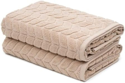 BAGNO MILANO Turkish Cotton Bath Towels, Hand Towels - Soft Plush Jacquard Collection - Highly Absorbent Towel Set (Sand Beige, 2 pcs Bath Towel Set)