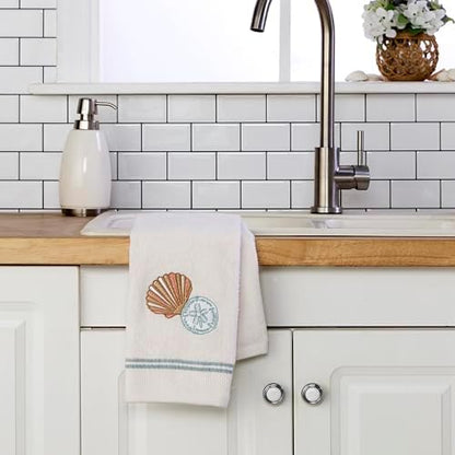 SKL Home Shells Hand Towel Set-2pc, 100% Cotton, Embroidered, White