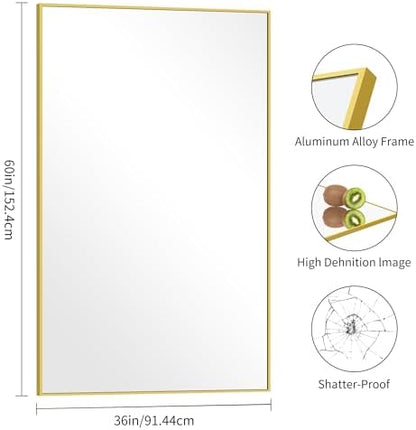 COFENY Gold Bathroom Mirror for Wall, 60x36 Inch Rectangle Mirrors with Metal Frame, Modern Vanity Wall Mirror Decor for Bathroom Living Room, Entryway Hangs Horizontal or Vertical