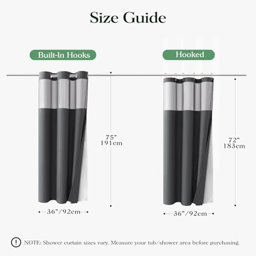 Dynamene Charcoal Grey Hook Free Waffle Shower Curtain & Snap Liner,36x75