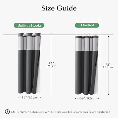 Dynamene Charcoal Grey Hook Free Waffle Shower Curtain & Snap Liner,36x75
