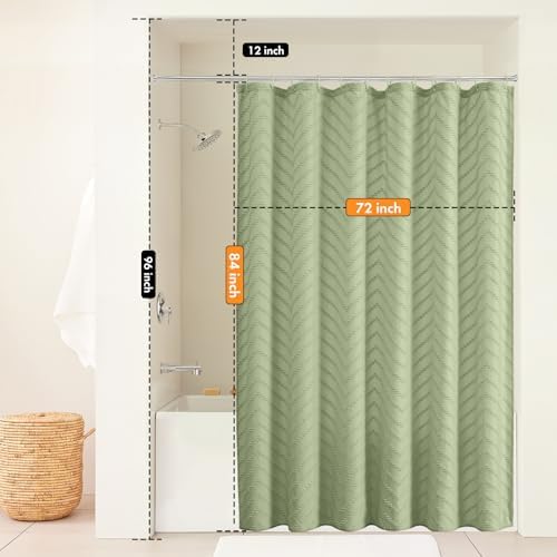 Green Boho Fabric Shower Curtain 72 x 84 Inches