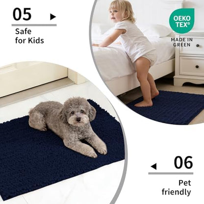 Disolla Navy Blue Bathroom Rug 24x44 Inch - Thick Chenille Bath Mat, Large Shaggy Plush Absorbent Rug, Non-Slip Machine Washable Floor Mat for Double Vanity