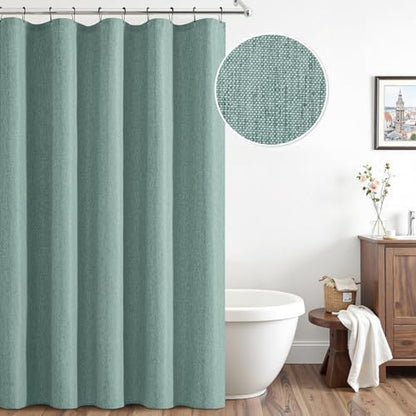ANRODUO Teal Linen Textured Fabric Shower Curtain Set - W60xL72