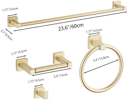 Brusehd Light Gold Bathroom Hardware Set 4 Pieces,Bathroom Accessories Set Stainless Steel Wall Mounted, Hand Towel Bar, Towel Ring, Robe Towel Hooks,Toilet Paper Holder,Towel Bar Set, 23.6 Inch…