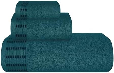 BELIZZI HOME Ultra Soft 3 Pack Cotton Towel Set, Contains a Bath Towels 28x55 inch, a Hand Towels 16x24 inch & a Wash Cloths 12x12 inch, Ideal Everyday use, Compact & Lightweight - Teal
