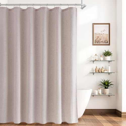 Naturoom Linen Shower Curtain 84 Inch Long for Bathroom White 1 Panel
