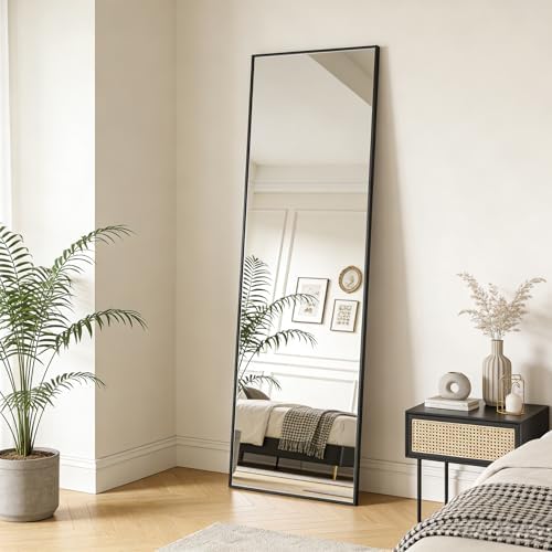 51x16 Inch Full Length Mirror Over the Door Hang or Wall Mounted Black