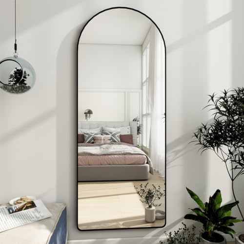 Dewfig Mirror Full Length, 64"X21" Arched Floor Mirror, Round Corner, Black