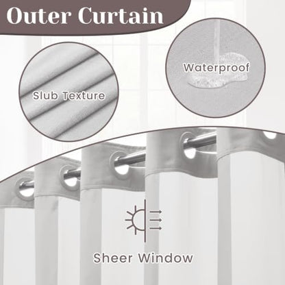 SORTTO No Hook Slub Shower Curtain with Liner, 71x80, Light Grey