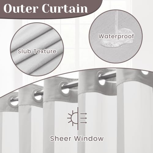 SORTTO No Hook Slub Shower Curtain with Liner, 71x86, Light Grey