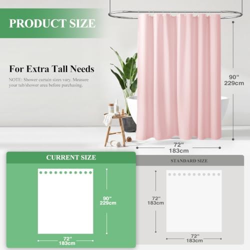 Dynamene Extra Long Waffle Shower Curtain 256 GSM Fabric 72x90 Pink