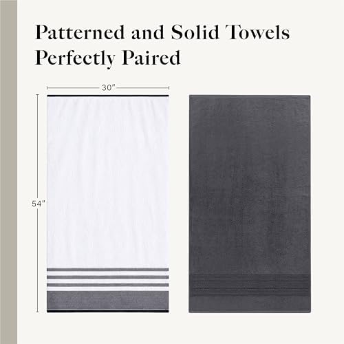 Modern Threads 6 Piece Bath Towel Set – Bathroom Towel Set with 2 Bath Towels, 2 Hand Towels & 2 Washcloths – 100% Cotton, Soft & Absorbent – Classic Border Stripe (Gray)
