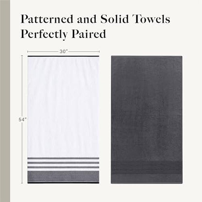 Modern Threads 6 Piece Bath Towel Set – Bathroom Towel Set with 2 Bath Towels, 2 Hand Towels & 2 Washcloths – 100% Cotton, Soft & Absorbent – Classic Border Stripe (Gray)