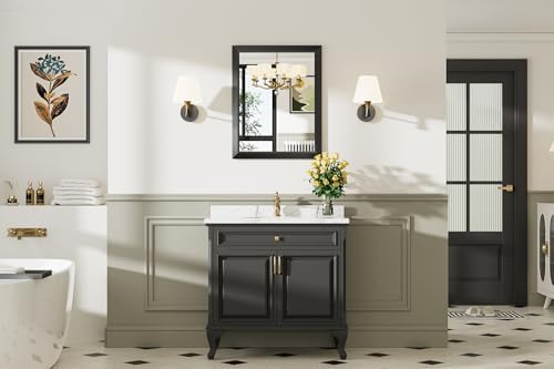 Briivue Black Metal Framed Bathroom Wall Mirror, 24x30 Inch