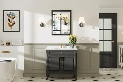 Briivue Black Metal Framed Bathroom Wall Mirror, 24x30 Inch