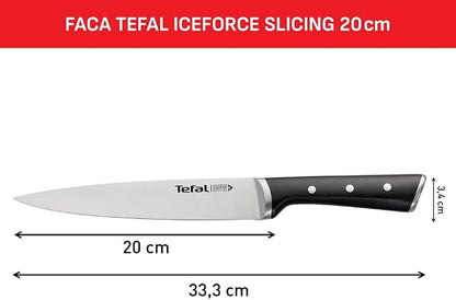 Tefal Ice Force Stainless Steel Slicing Knife - 20cm - Premium Design, Long Lasting Performance - K2320714, Silver/Black