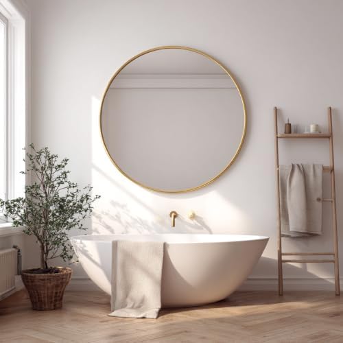 Sunniry Big Circle Mirror 36 inch, Gold Round Mirror, Brushed Metal Frame
