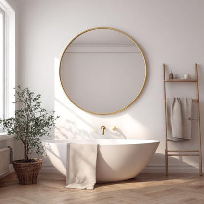 Sunniry Big Circle Mirror 36 inch, Gold Round Mirror, Brushed Metal Frame