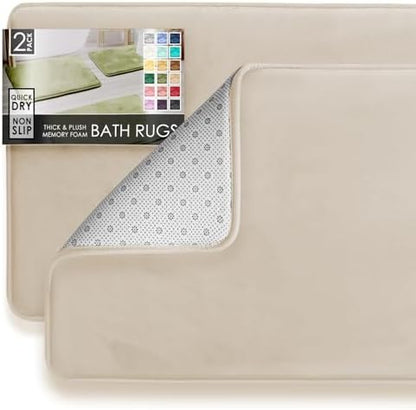 Clara Clark 2 Piece Bathroom Rug Set - Memory Foam, Bath Mat Set, Plush, Cozy, Ultra Soft, Non Slip, Machine Washable, Quick Dry - 24” x 17”+ 32” x 20” - Linen
