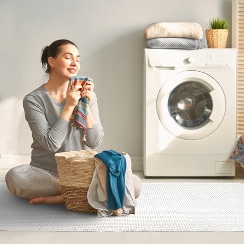 ZALL Waffle Bath Mat White Super Absorbent Non Slip Bathroom Rug 24X72inch,Machine Washable Ultra Soft Floor Mats