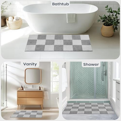 PURRUGS Bathroom Rug Non-Slip Machine Washable 20" x 30", Super Absorbent and Quick-Dry Bath Mat, Extra Soft and Plush Bath Rug for Shower, Bathtub and Sink, Light Grey & Grey