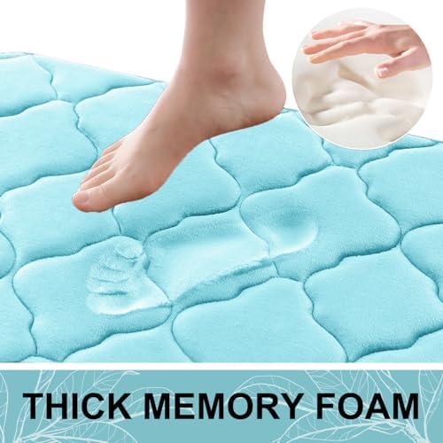 OLANLY Memory Foam Bath Mat Rug 36x24, Ultra Soft Bathroom Rugs, Sky Blue