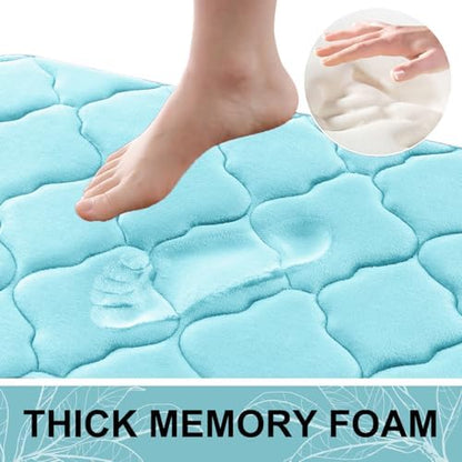 OLANLY Memory Foam Bath Mat Rug 59x20, Ultra Soft Bathroom Rugs, Sky Blue