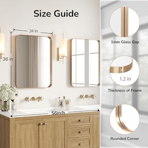 USHOWER Gold Bathroom Mirror 24"x36", Rectangle Mirror for Bathroom Sink