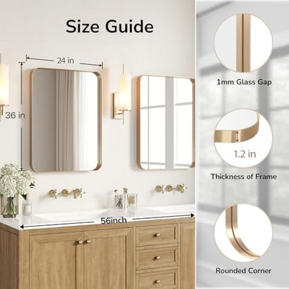 USHOWER Gold Bathroom Mirrors for Over Sink 24"x36" 2 Pack