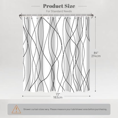 Striped Shower Curtain for Bathroom, White Black, 72" W x 84" L