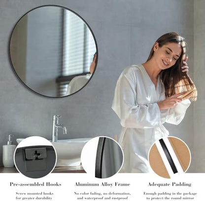 Sweetcrispy 28 Inch Round Wall Mirror, Bathroom Mirror for Over Sink
