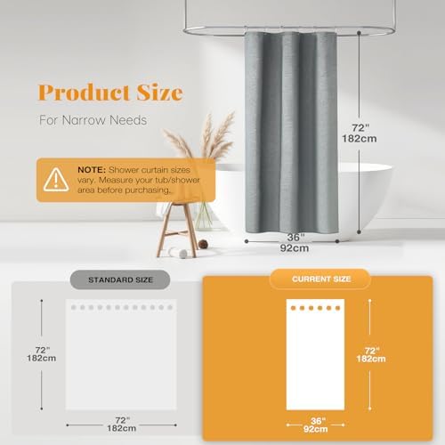 BTTN Stall Linen Textured Waterproof Shower Curtain Set, 36x72, Grey/Gray