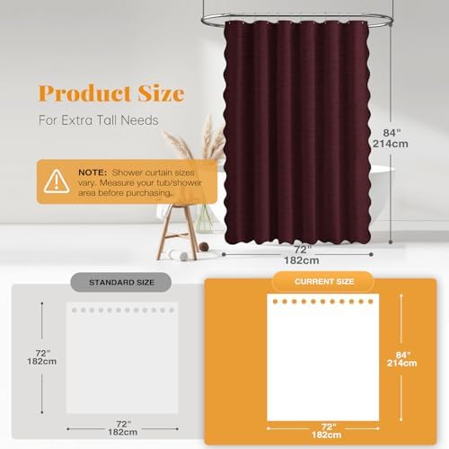 BTTN Boho Scalloped Linen Textured Cloth Shower Curtain, 72x84, Burgundy