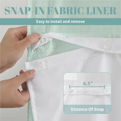 No Hook Waffle Shower Curtain with Snap-in Liner, 71x77 Inch, Mint Green