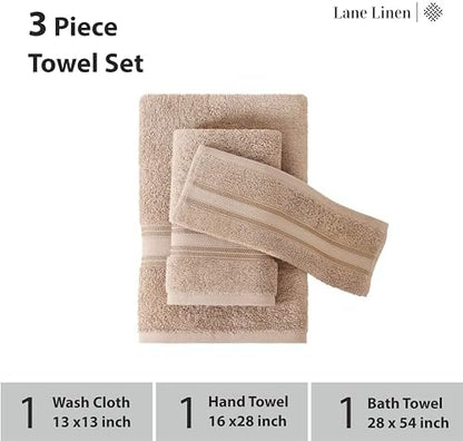 LANE LINEN Large Bath Towel Set Absorbent Quick Dry 100% Cotton - Taupe