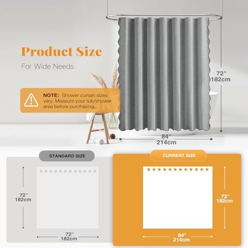 BTTN 84x72 Boho Scalloped Linen Textured Cloth Shower Curtain, Grey/Gray