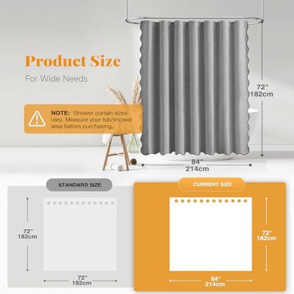 BTTN 84x72 Boho Scalloped Linen Textured Cloth Shower Curtain, Grey/Gray