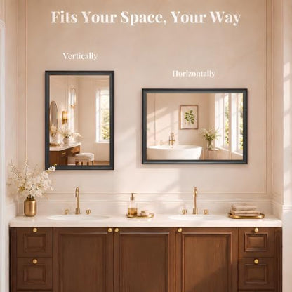 2 Pack 22x30 Inch Matte Black Bathroom Mirror for Over Sink