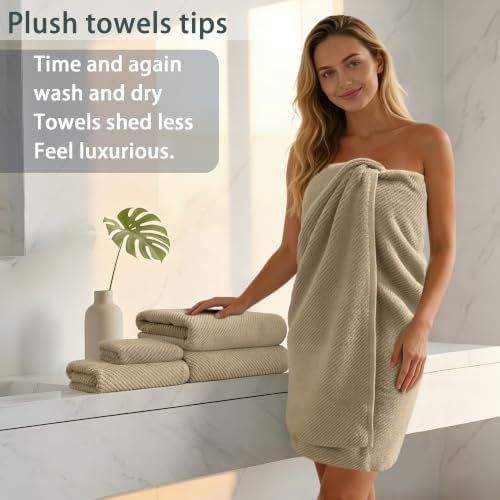 VOOVA & MOVAS Bath Towels 4PC, 100% Cotton, 30x56 in, Beige