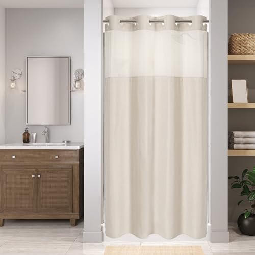 eachope No Hook Linen Texture Shower Curtain with Snap-in Liner,60x74 Cream