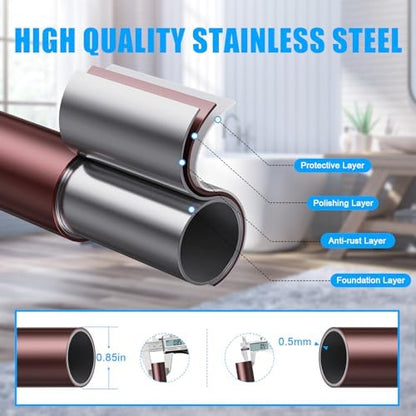 TEECK Shower Curtain Rod, 32-68 inch Adjustable Spring Tension Curtain Rod, Never Rust Anti-Slip Shower Curtain Rod for Bathroom, No Drilling, Never Collapse, Easy to Use, Brown