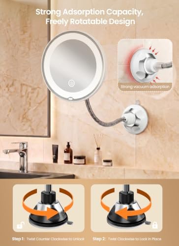 10x Makeup Mirror with Lights, Magnifying Mirror 3 Light Modes Silver