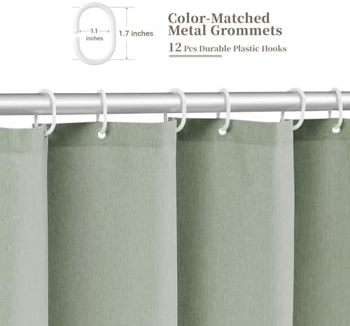 BTTN 72x90 Boho Scalloped Linen Textured Cloth Shower Curtain, Sage Green