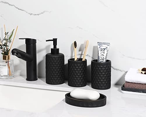 zccz Bathroom Accessory Set - 6 Pcs Black Bathroom Accessories Set with Trash Can, Toothbrush Holder, Toothbrush Cup, Soap Dispenser, Soap Dish, Toilet Brush with Holder - Accessoire Salle de Bain