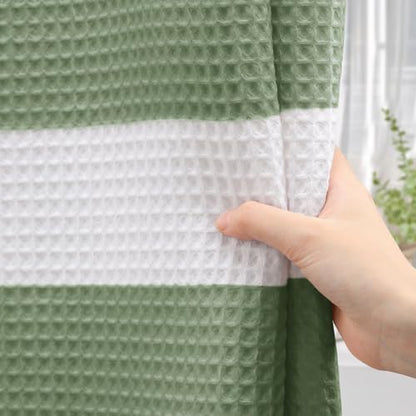 Waffle Weave Shower Curtain Heavyweight Cotton Fabric Sage Green 72Wx72L