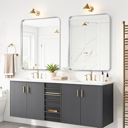 Silver Bathroom Vanity Mirror Over Sink 30x36, Large Wall Chrome Mirror