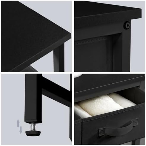 MOHOPE 2-Tier Over The Toilet Storage with 2 Fabric Drawers, Freestanding Above The Toilet Storage Cabinet, Space Saver Metal Over Toilet Bathroom Organizer Shelf for Small Space, Black