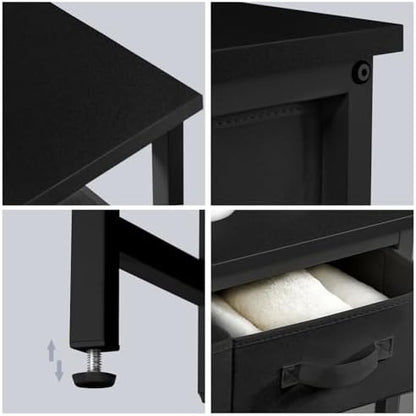 MOHOPE 2-Tier Over The Toilet Storage with 2 Fabric Drawers, Freestanding Above The Toilet Storage Cabinet, Space Saver Metal Over Toilet Bathroom Organizer Shelf for Small Space, Black